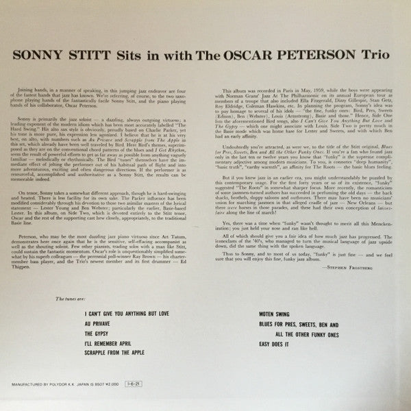 Master Release: Sonny Stitt Sits In With The Oscar Peterson Trio by Sonny Stitt