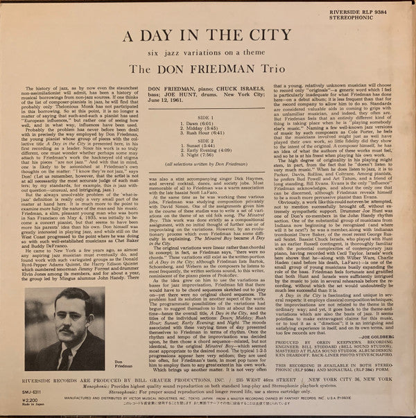Master Release: A Day In The City : Six Variations On A Theme by Don Friedman Trio