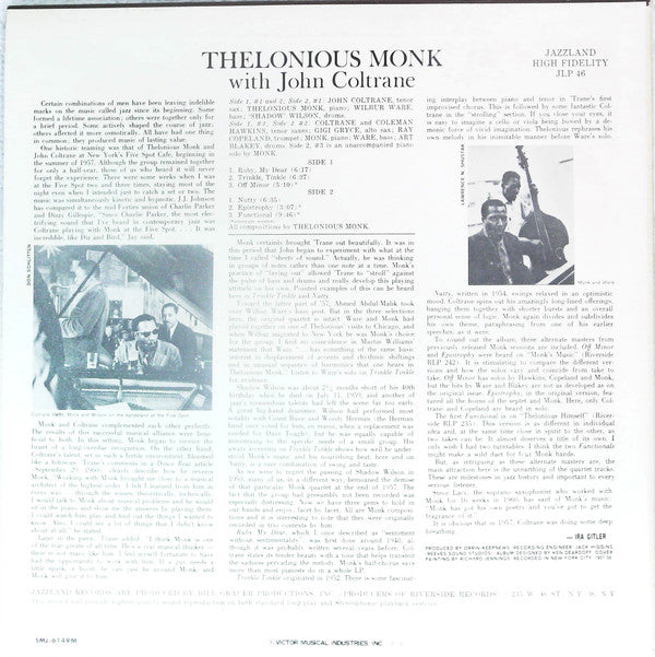 Release: Thelonious Monk With John Coltrane-Vinyl-Japan-1976-SMJ-6149M, JLP 46-13442530