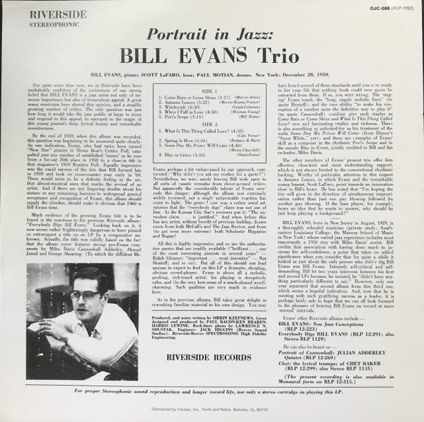 Release: Portrait In Jazz-Vinyl-US-1983-OJC-088, RLP-1162-12118006