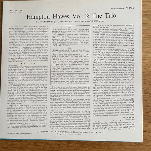 Release: Everybody Likes Hampton Hawes, Vol. 3: The Trio-Vinyl-Japan-None-P-7631, C 3523-28123471