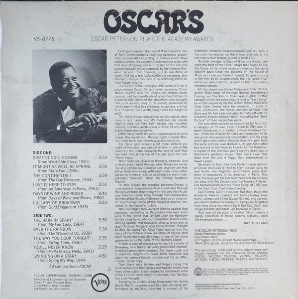 Release: Oscar's (Oscar Peterson Plays The Academy Awards)-Vinyl-US-1969-V6-8775, V6/8775-24186383