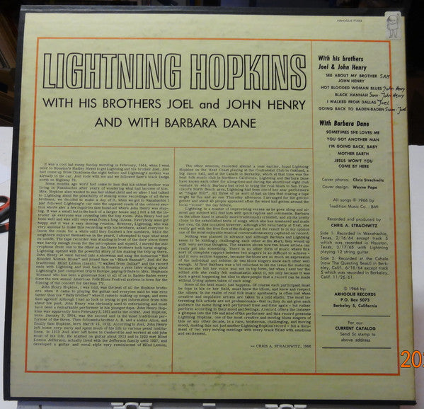 Master Release: Lightning Hopkins With His Brothers Joel And John Henry And With Barbara Dane by Lightnin' Hopkins