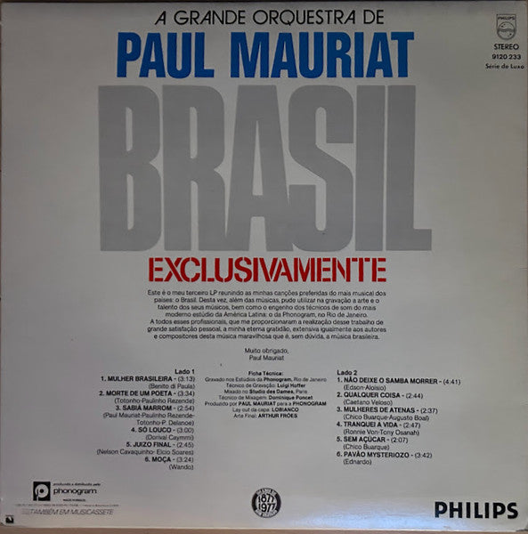 Master Release: Brasil Exclusivamente by Le Grand Orchestre De Paul Mauriat