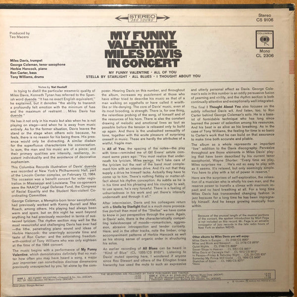 Release: My Funny Valentine - Miles Davis In Concert-Vinyl-US-1965-CS 9106-21715399