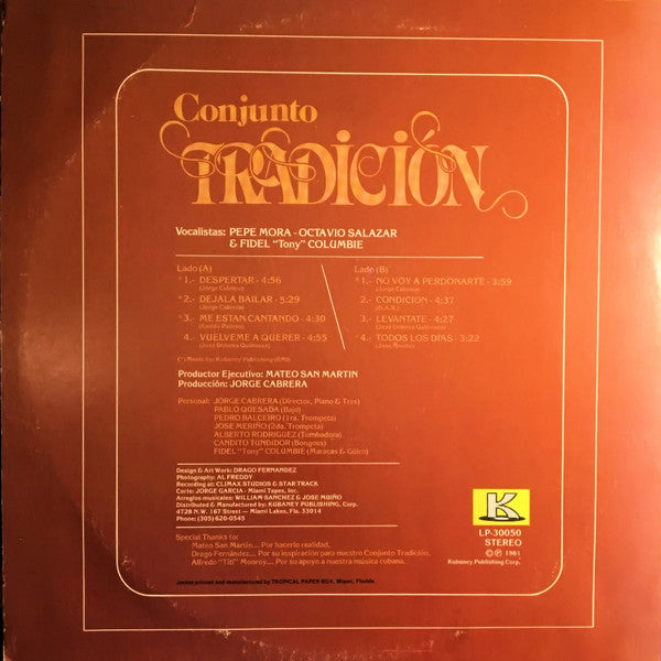 Release: Conjunto Tradición Vocal Pepe Mora-Vinyl-US-1981-LP-30050-STEREO-11615866