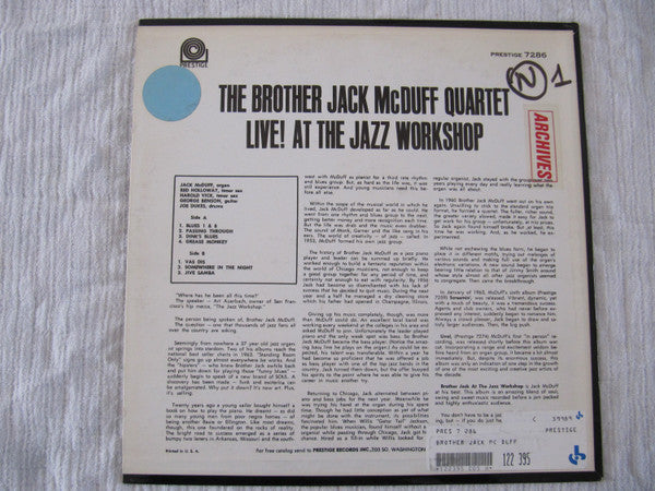 Brother Jack At The Jazz Workshop Live!