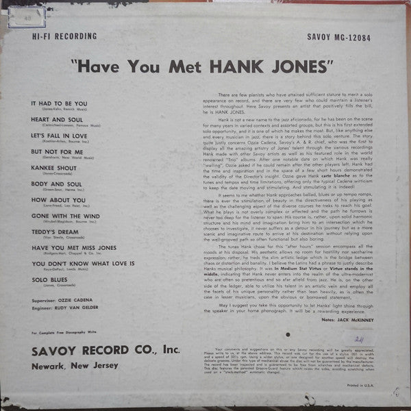 Master Release: Have You Met Hank Jones by Hank Jones