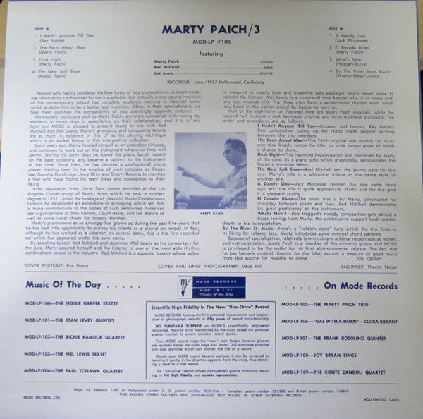 Master Release: Marty Paich Trio by Marty Paich Trio