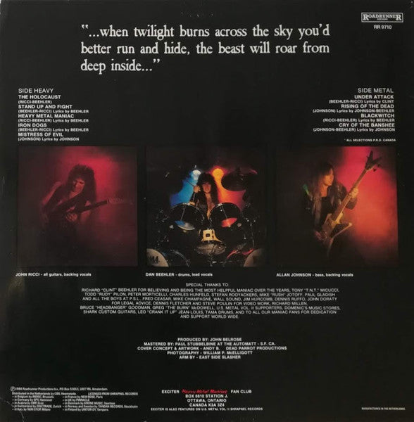 Release: Heavy Metal Maniac-Vinyl-Europe-1986-RR9710-2210668