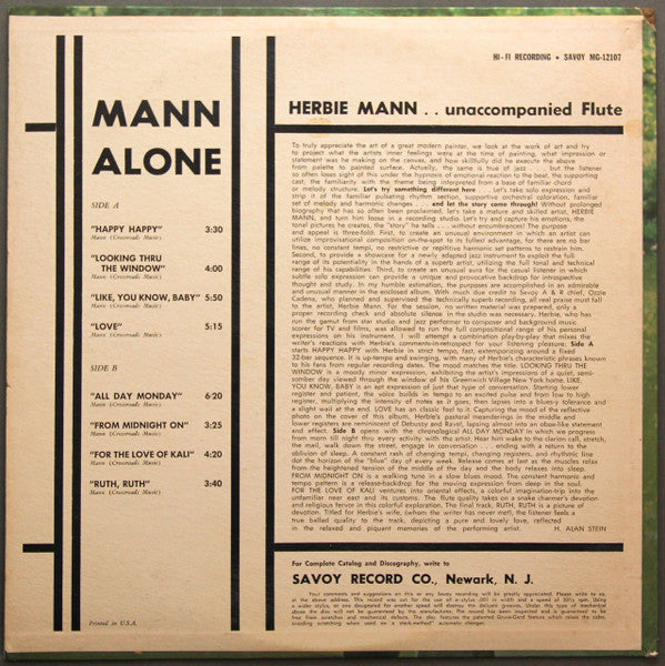 Release: Mann Alone-Vinyl-US-1957-MG-12107-4389165