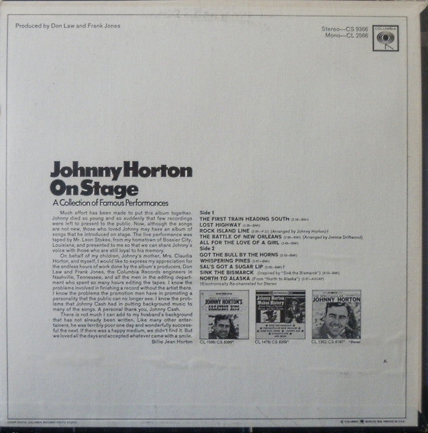 Master Release: Johnny Horton On Stage by Johnny Horton