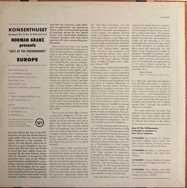 Master Release: Jazz At The Philharmonic In Europe by Stan Getz