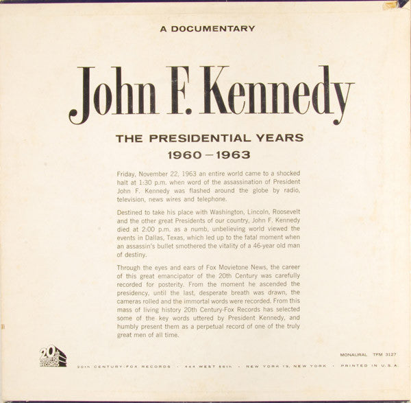 Release: The Presidential Years 1960-1963  (A Documentary)-Vinyl-US-1964-TFM 3127-5150765
