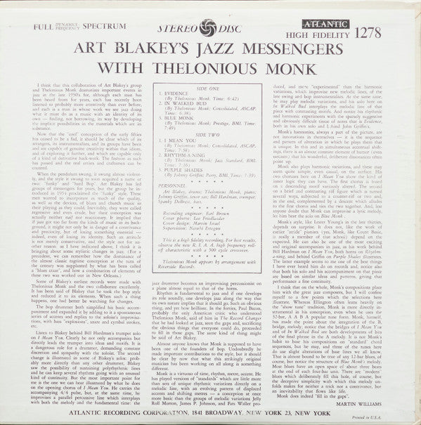 Release: Art Blakey's Jazz Messengers With Thelonious Monk-Vinyl-US-1974-SD 1278, 1278-6782798