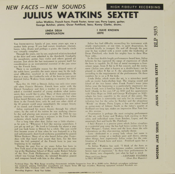 Master Release: New Faces – New Sounds by Julius Watkins Sextet