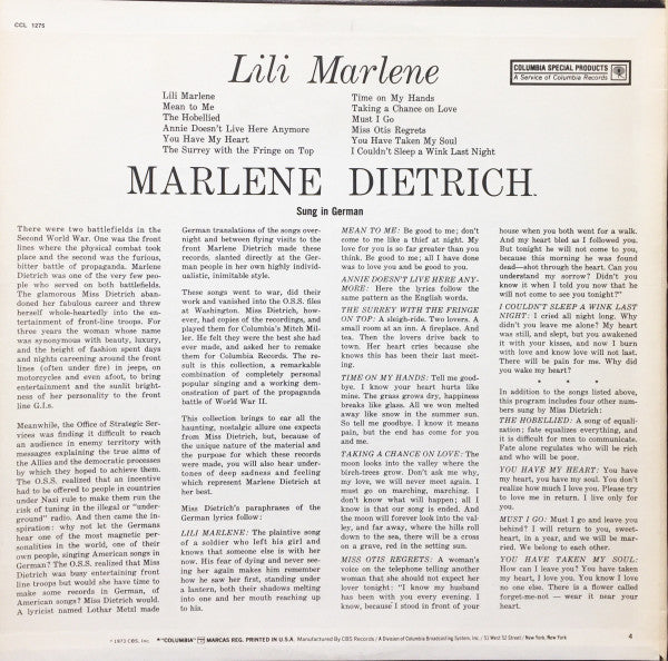 Master Release: Marlene Dietrich Overseas by Marlene Dietrich