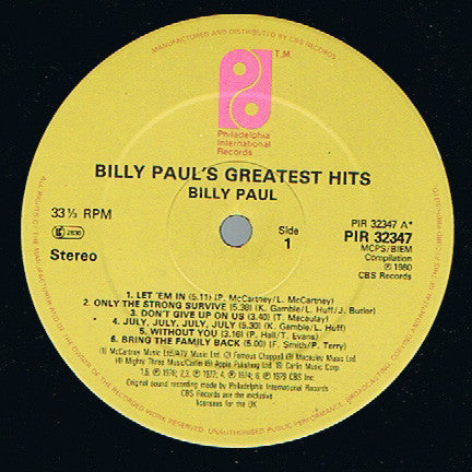 Release: Billy Paul's Greatest Hits-Vinyl-UK-1980-PIR 32347-1963944