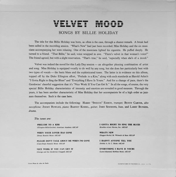 Release: Velvet Mood-Vinyl-Japan-1977-MV 2596-3098127