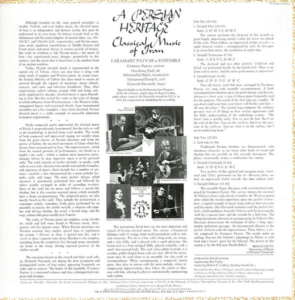 Release: A Persian Heritage (Classical Music Of Iran)-Vinyl-US-1974-H-72060-8761927