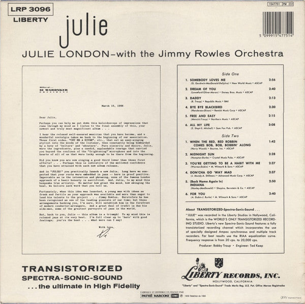 Release: Julie-Vinyl-France-1984-LRP 3096, 1547751-2130108