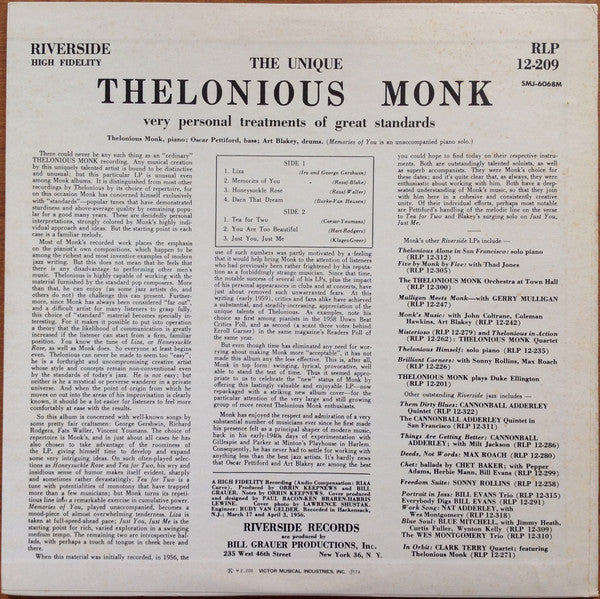 The Unique Thelonious Monk