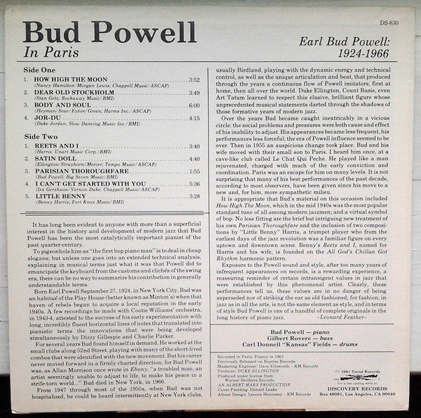 Release: Bud Powell In Paris-Vinyl-US-1981-DS-830-5996088