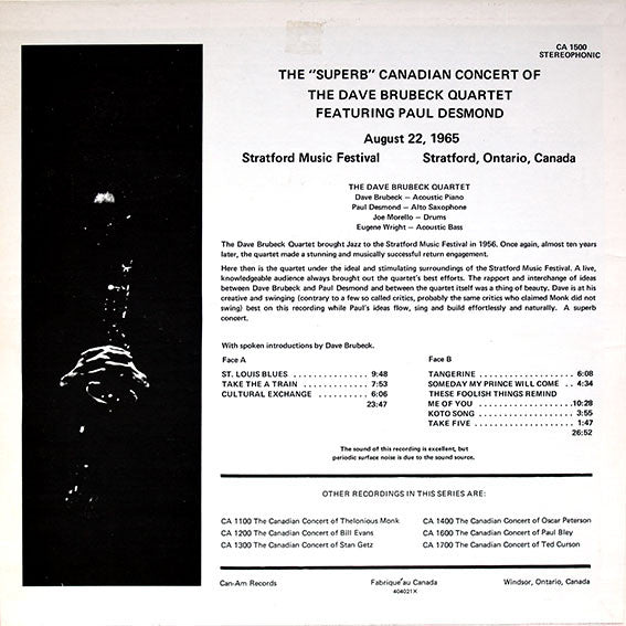 Master Release: The Canadian Concert Of Dave Brubeck by The Dave Brubeck Quartet
