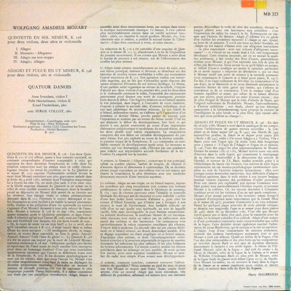 Release: Quintette En Sol Mineur K 516 / Adagio Et Fugue En Ut Mineur K 546 -Vinyl-France-None-MB 323-7315496