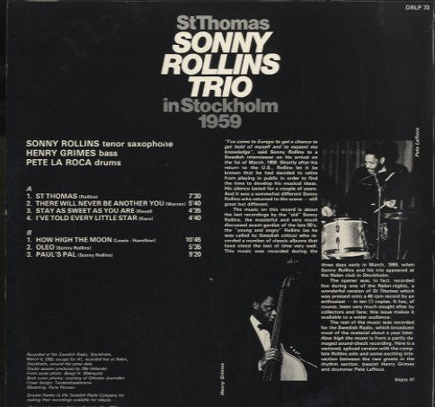 Master Release: St Thomas - Sonny Rollins Trio In Stockholm 1959 by Sonny Rollins Trio