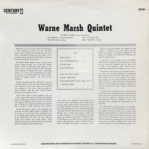 Release: Jazz Of Two Cities-Vinyl-Denmark-1987-CR 804-9982883