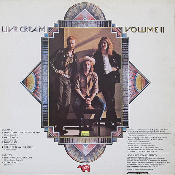 Release: Live Cream Volume II-Vinyl-UK-1974-2394-155-2425130
