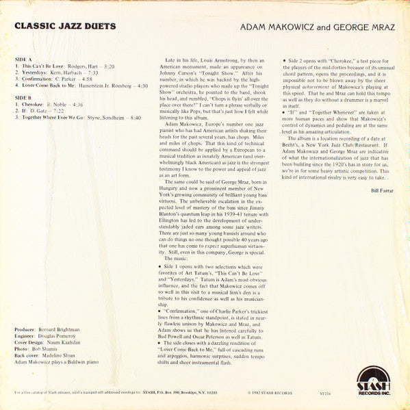 Release: Classic Jazz Duets-Vinyl-US-1982-ST-216, ST216-3424539