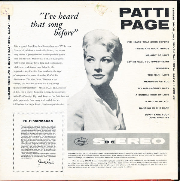 Master Release: I've Heard That Song Before by Patti Page