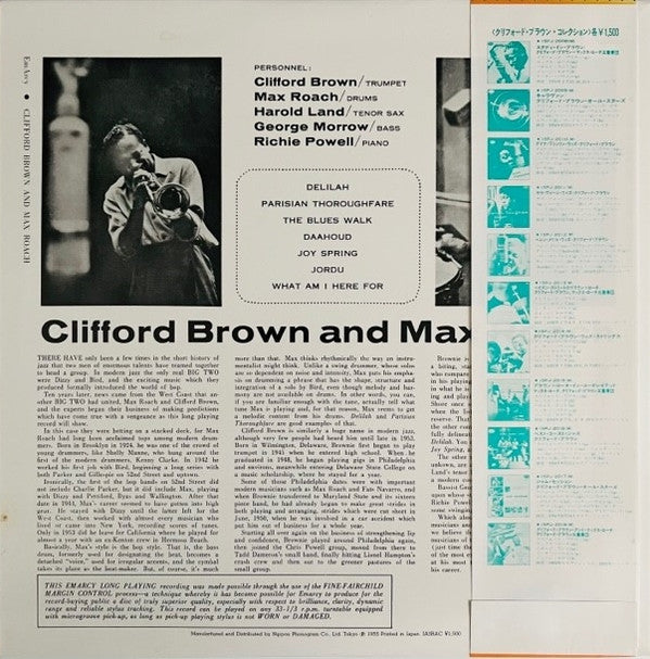 Release: Clifford Brown And Max Roach-Vinyl-Japan-1971-15PJ-2018M-5243166