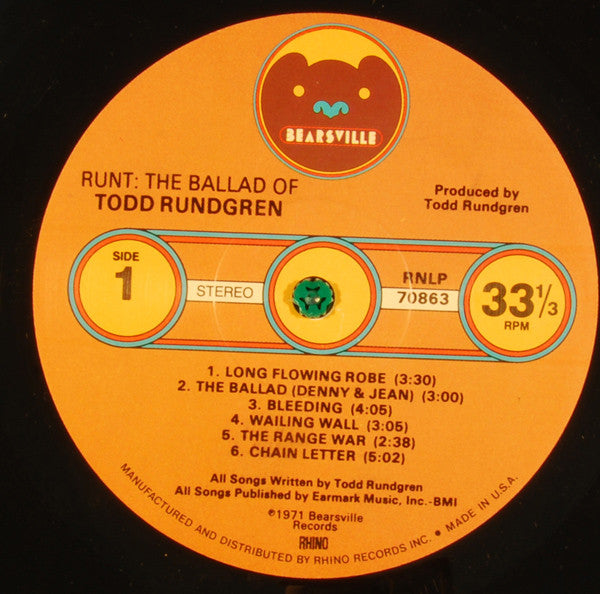 Release: Runt. The Ballad Of Todd Rundgren-Vinyl-US-1987-RNLP 70863, RNLP 70863-4394131