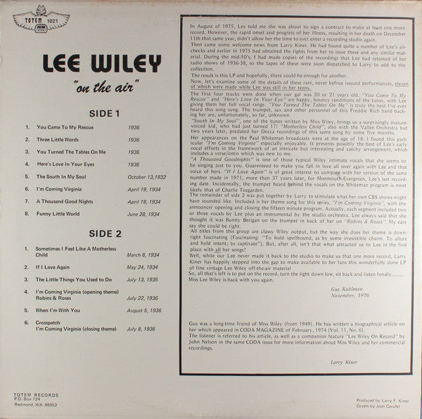 Master Release: On The Air by Lee Wiley