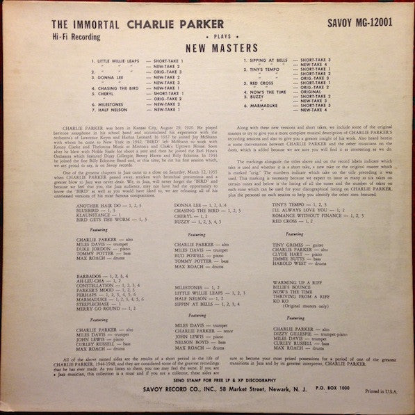 Master Release: The Immortal Charlie Parker by Charlie Parker