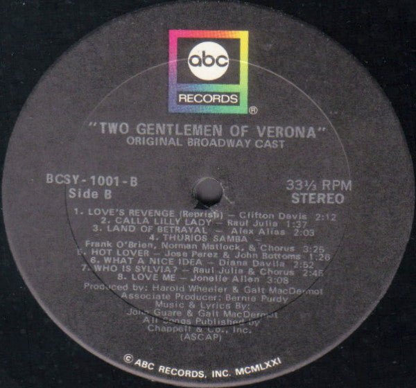 Two Gentlemen Of Verona: A Grand New Musical (Original Broadway Cast Recording)