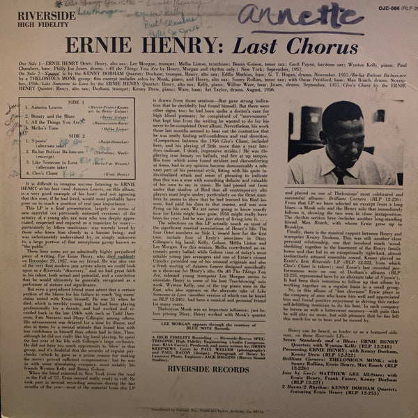 Release: Last Chorus-Vinyl-US-1983-OJC-086, RLP-266-3026589