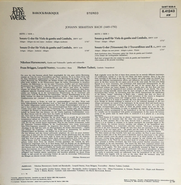 Master Release: Gambensonaten, Triosonate G-dur Um 1720 by Nikolaus Harnoncourt