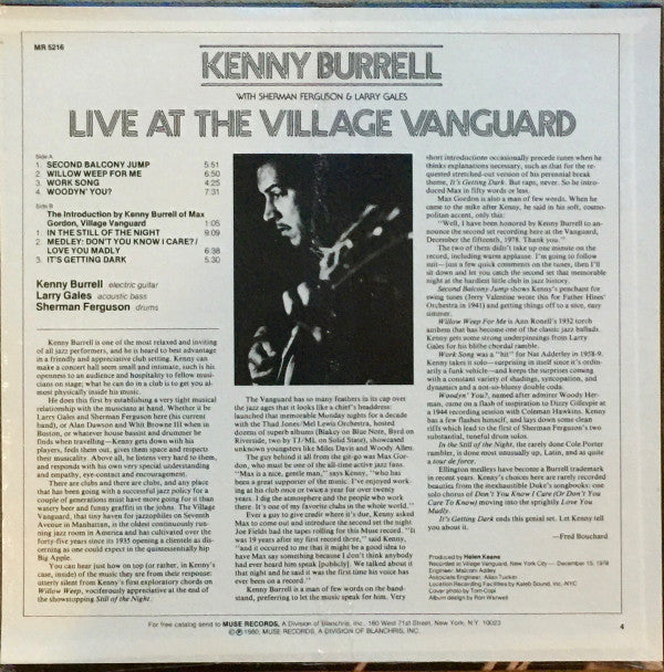 Release: Live At The Village Vanguard-Vinyl-US-1980-MR 5216-6165491