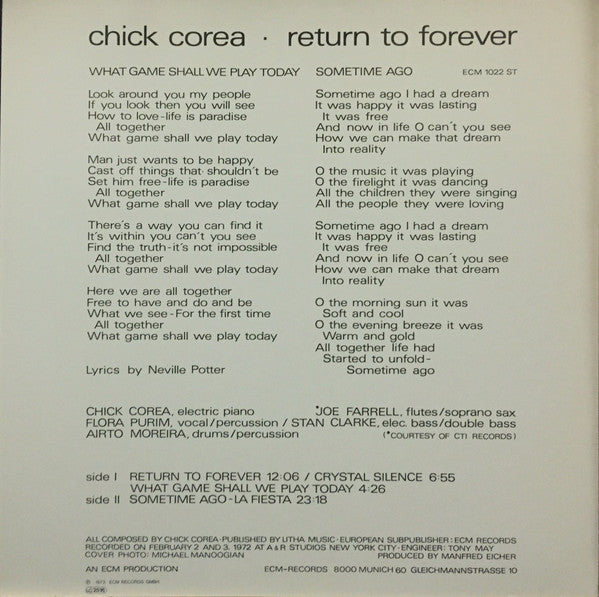Release: Return To Forever-Vinyl-Germany-1976-ECM 1022 ST-2693836