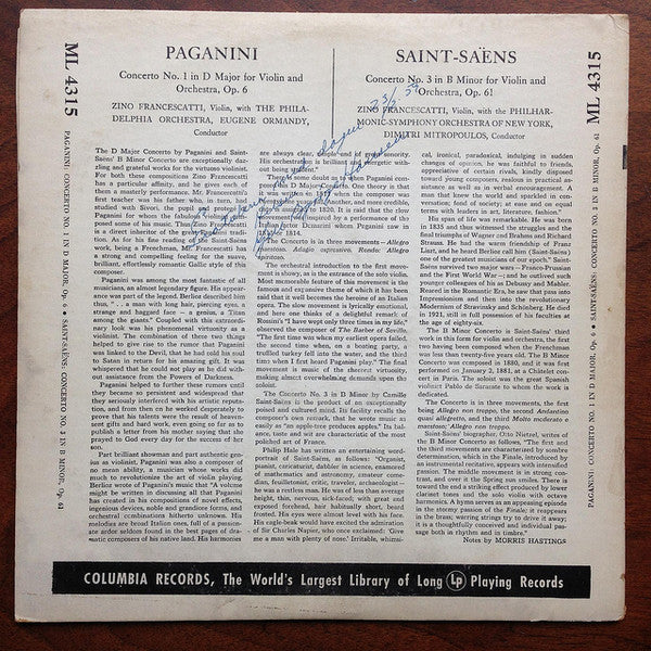 Master Release: Concerto No.1 In D Major, Op. 6 / Concerto No. 3 In B Minor, Op. 61 by Niccolò Paganini