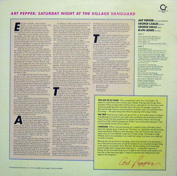 Release: Saturday Night At The Village Vanguard-Vinyl-US-1980-7644-2675885