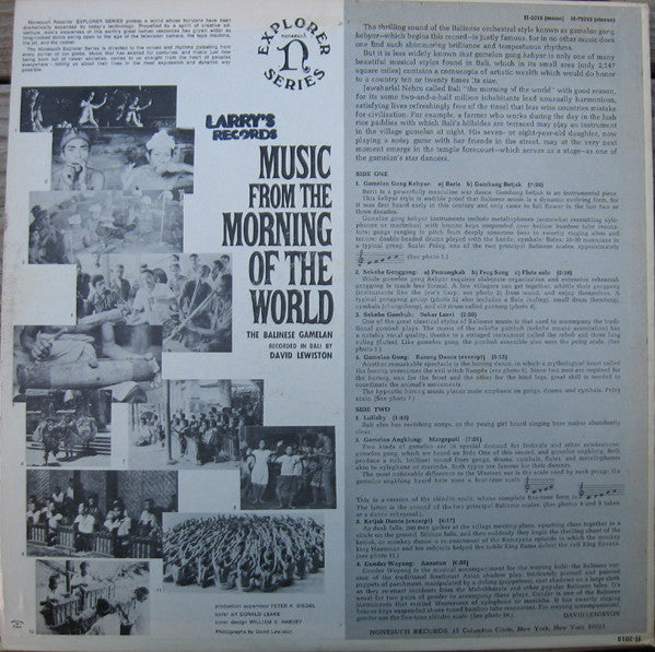 Release: The Balinese Gamelan: Music From The Morning Of The World-Vinyl-US-None-H-72015-1154487