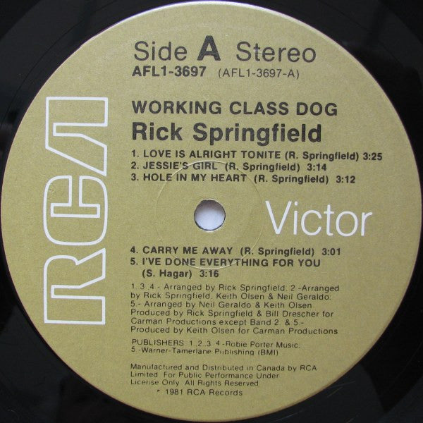 Release: Working Class Dog-Vinyl-Canada-1981-AFL1-3697-1747968