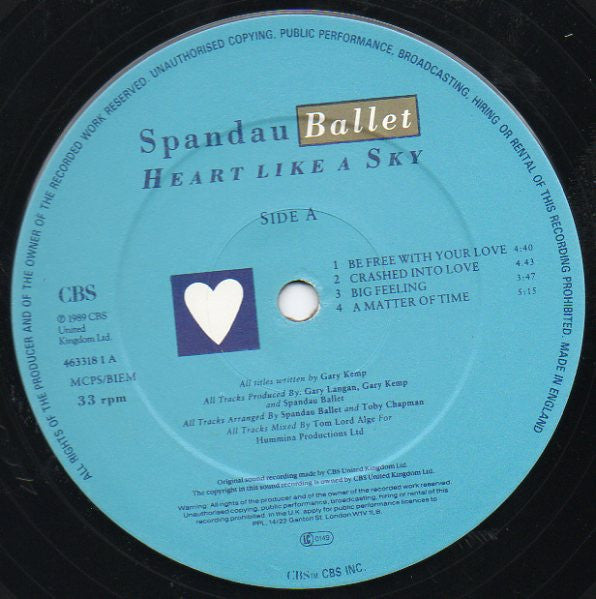 Release: Heart Like A Sky-Vinyl-UK-1989-463318 1-2702749
