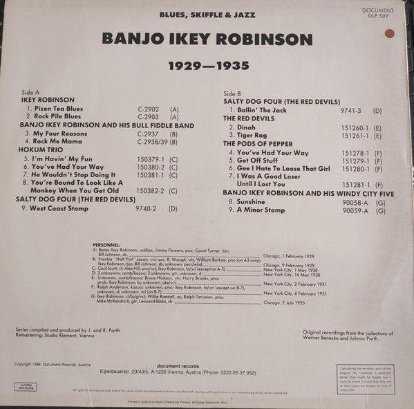 Master Release: Blues, Skiffle & Jazz 1929-1935 by Ikey Robinson
