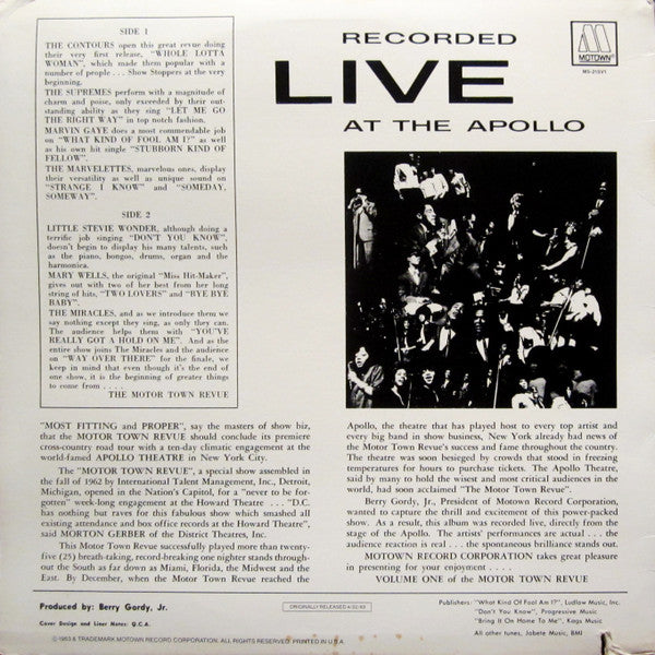 Release: The Motor-Town Revue Vol. 1 - Recorded Live At The Apollo-Vinyl-US-1981-M5-215VI, M5-215V1-11107476